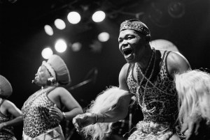 AMSTERDAM, NETHERLANDS - 18th MAY: South African group Mahlathini and the Mahotella Queens perform live on stage at the Melkweg in Amsterdam, Netherlands on 18th May 1988. (photo by Frans Schellekens/Redferns)
