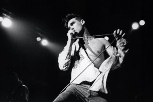 English singer Morrissey, of the group the Smiths, Red Wedge Tour, Newcastle City Hall, Newcastle, 1/31/1986. During the latter half of the 1980s, the Red Wedge collective organized a series of music and comedy tours throughout the UK in an attempt to mobilize young fans in opposition to Prime Minister Margaret Thatcher’s then-ruling Conservative Party. (Photo by Steve Rapport/Getty Images)