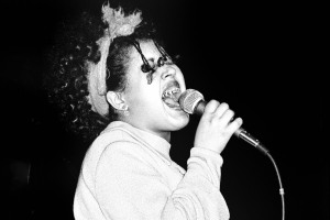 Poly Styrene of punk band X-Ray Spex performs on stage at the Roundhouse, London, England, on January 15th, 1978. (Photo by Gus Stewart/Redferns)
